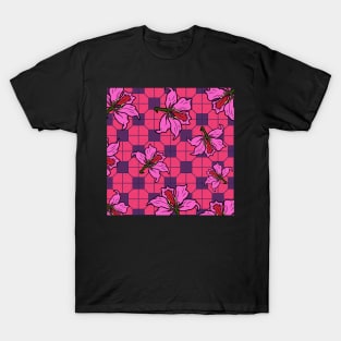 Bauhinia Flower with Deep Pink Tile Floor Pattern - Summer Flower Pattern T-Shirt